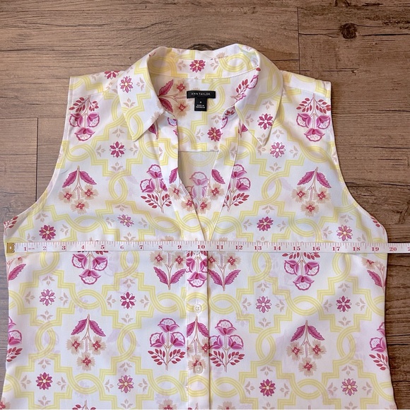 Ann Taylor Pink Floral V Neck Sleeveless Blouse - Picture 4 of 6